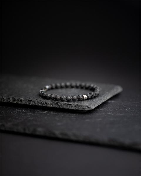 Armband mit 6 mm schwarzem Lavastein und Titanelement - Hexa Black Lava